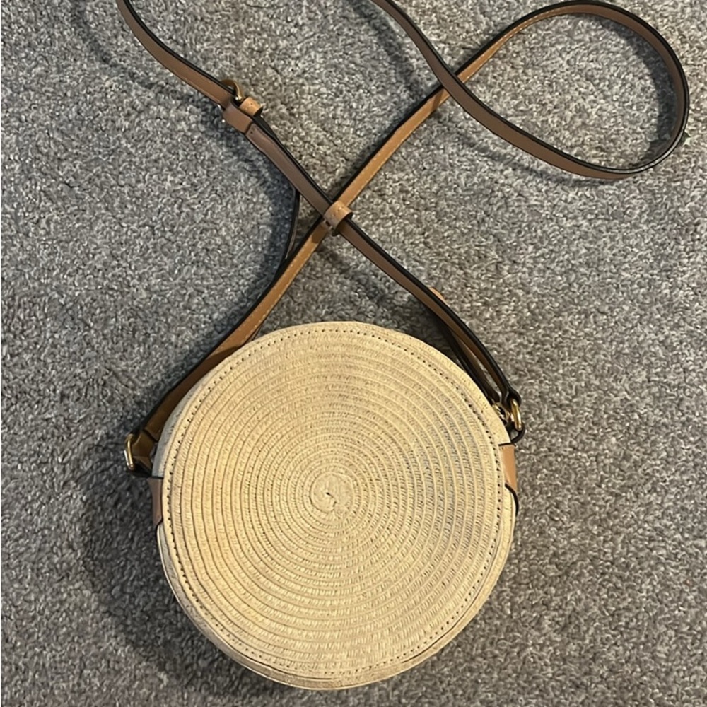Round Woven Tan Crossbody Bag banana republic